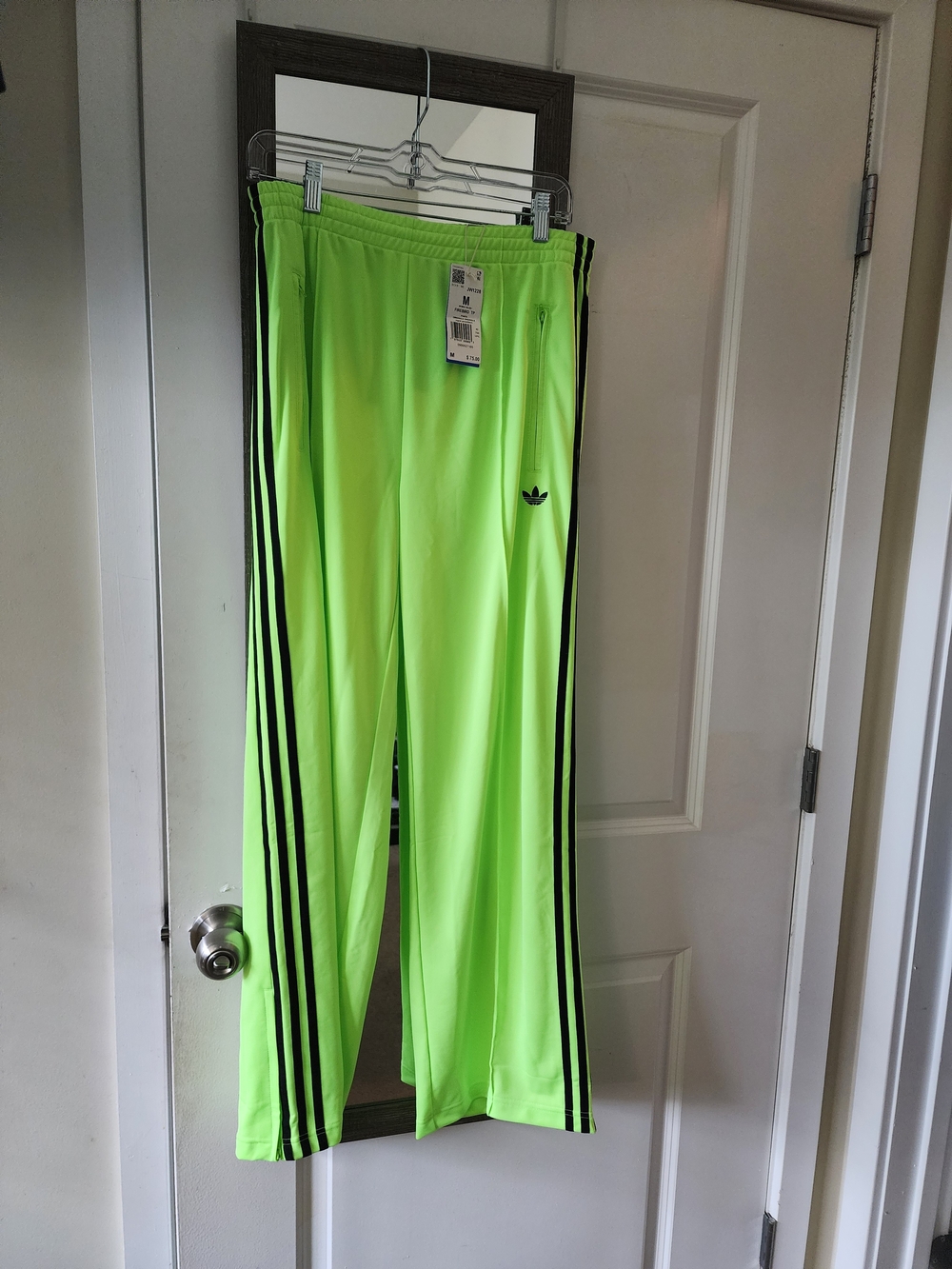 adidas Neon Green Track Pants with Black Three Stripes